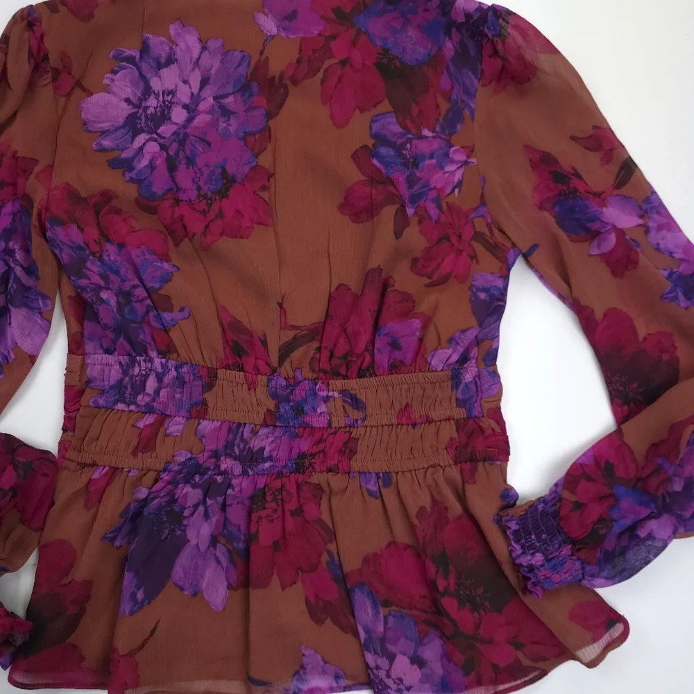 Sofia Veragara Floral Blouse in Brown Purple & Red Sz XS 0-2 - Picture 11 of 11